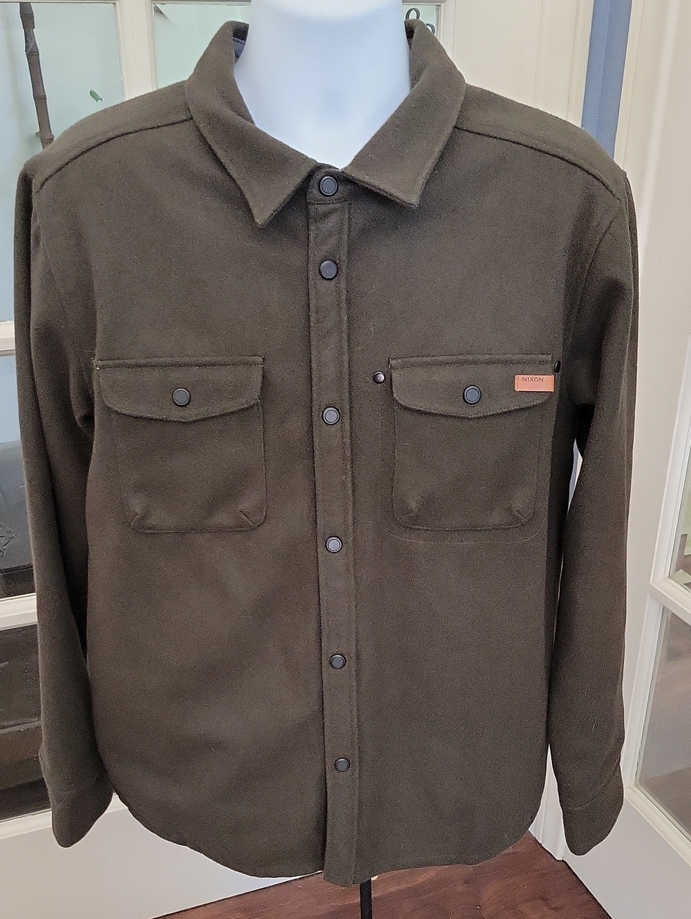 Nixon Corporal Wool-Blend Shirt Jacket Dark Olive Green | Size: L